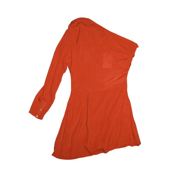 RUE STIIC NEW $210 Long Sleeve One Shoulder Mini Dress Terra‎ Cotta Medium - Picture 2 of 6